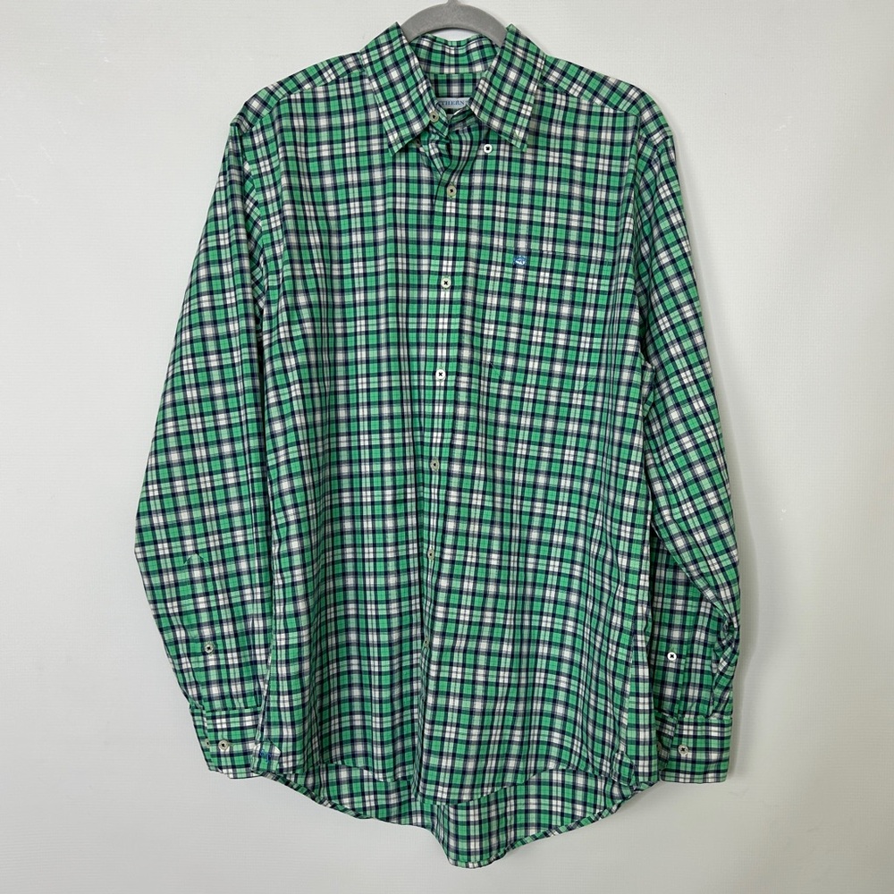 Southern Tide Men’s Green Blue Checked Button Down Size M Classic Fit